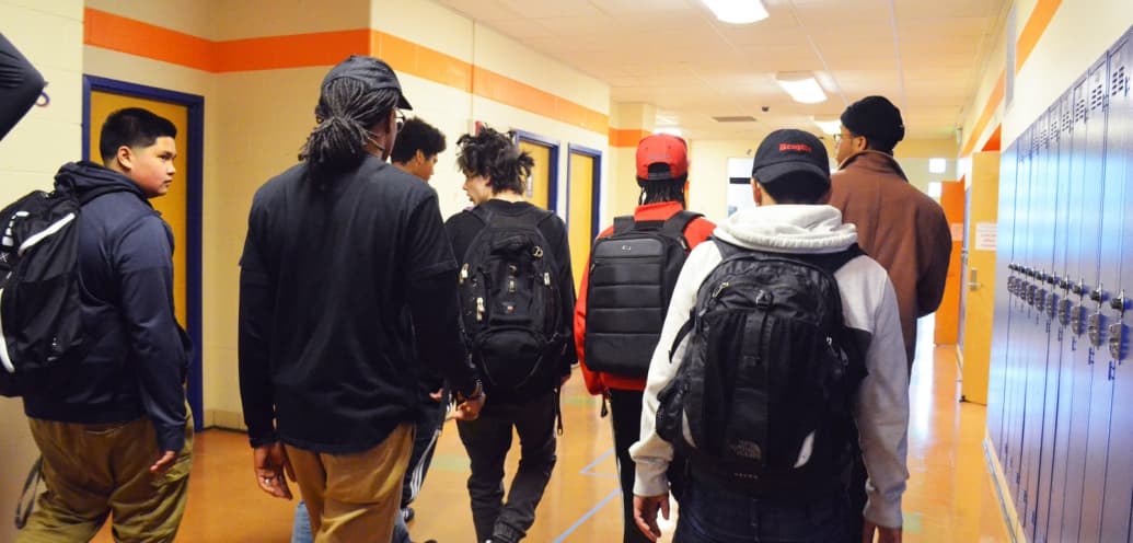 SPU alumnus Jerrell Davis with students at Rainier Beach High School