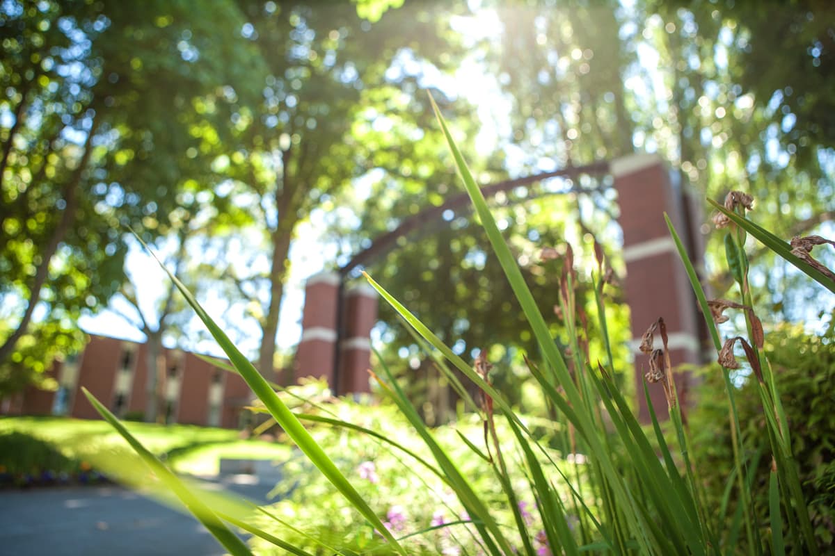 The entrance to the Seattle Pacific University campus that leads into Tiffany Loop.