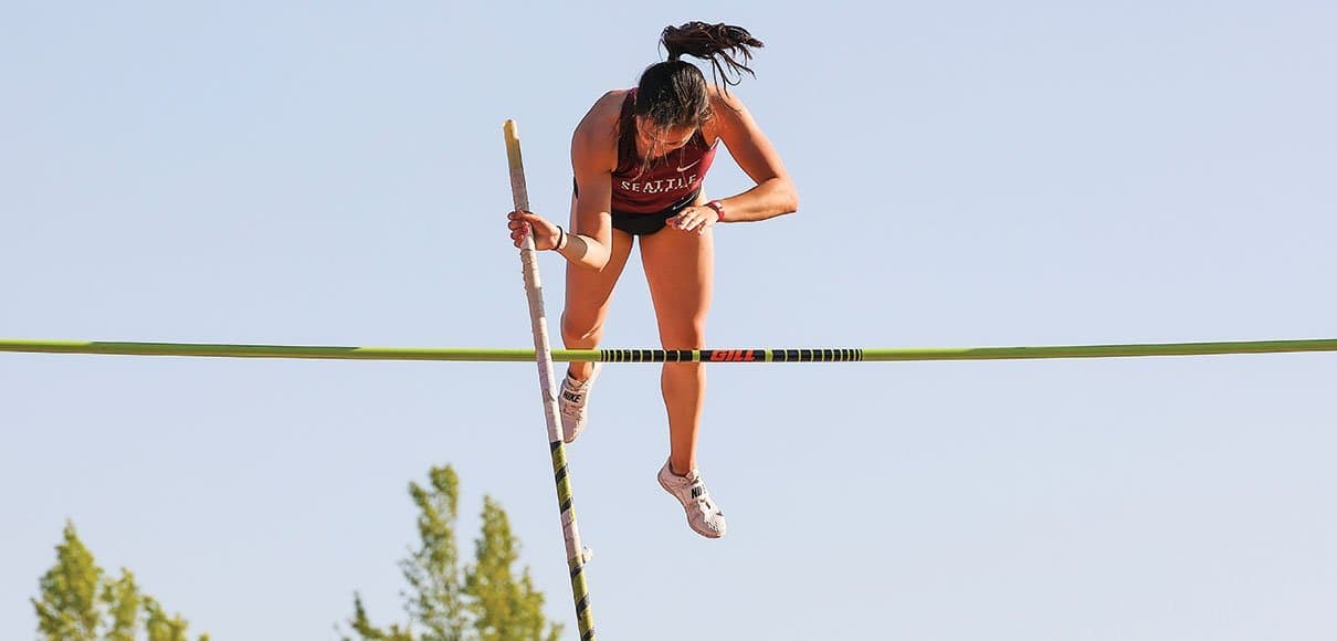 Pole vaulter Scout Cai is over the top