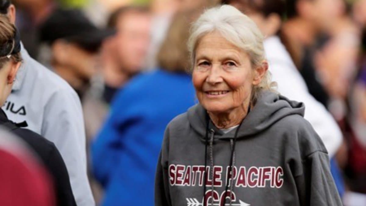 Doris Heritage in gray sweatshirt with the words "Seattle Pacific" on the front
