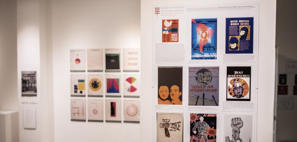 Posters in the graphic design show, Observe | Make | State.