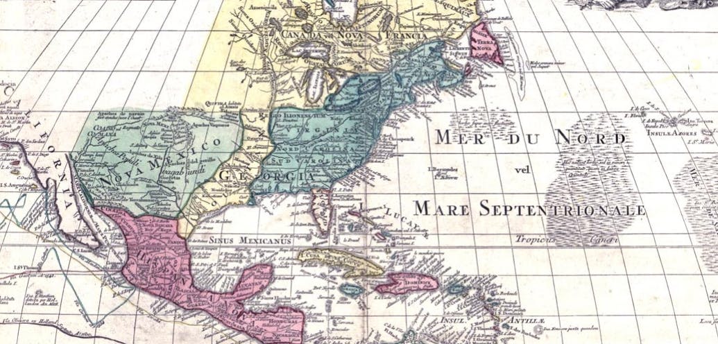An old map of North America.
