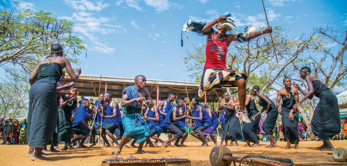 Members of the Juhudi group from Matemwe, a coastal village in northeastern Tanzania, perform.