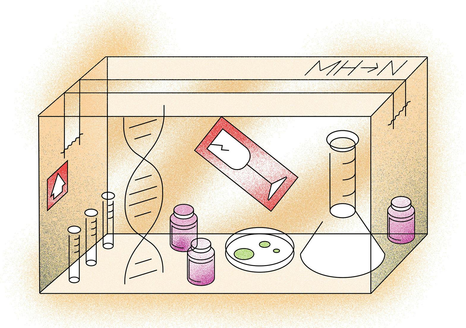 an illustration of a box with lab equipment in it