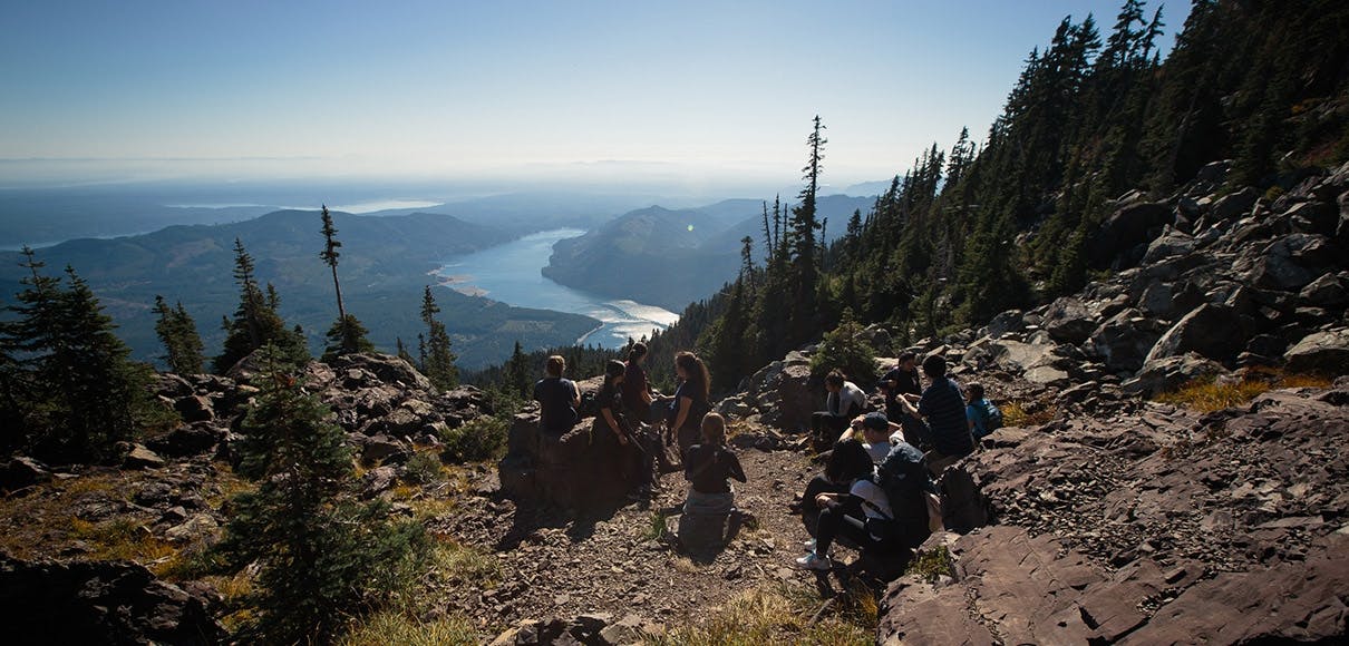 SPU Outdoor Recreation Program students beholding the view from the peak