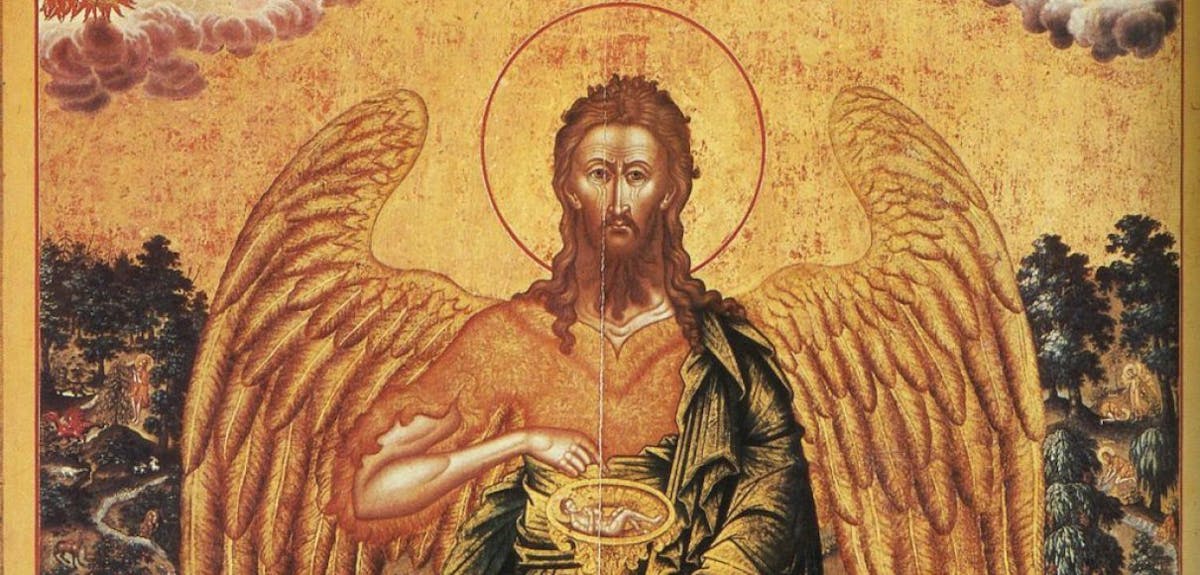 An ancient gold-hued icon depicting John the Baptist