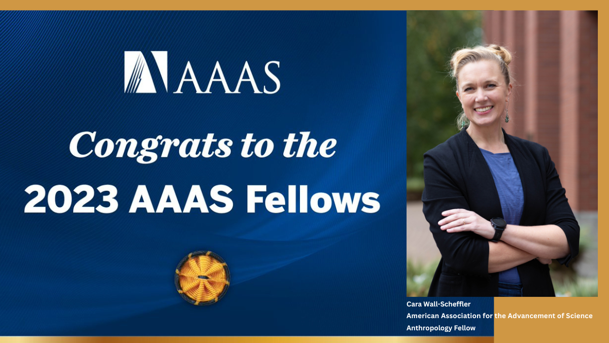 photo of cara wall scheffler with announcement of AAAS Fellow award